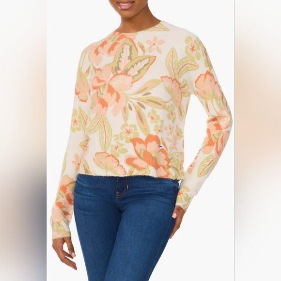 CeCe Cream and Orange Floral Sweater Sz  L - Picture 1 of 9